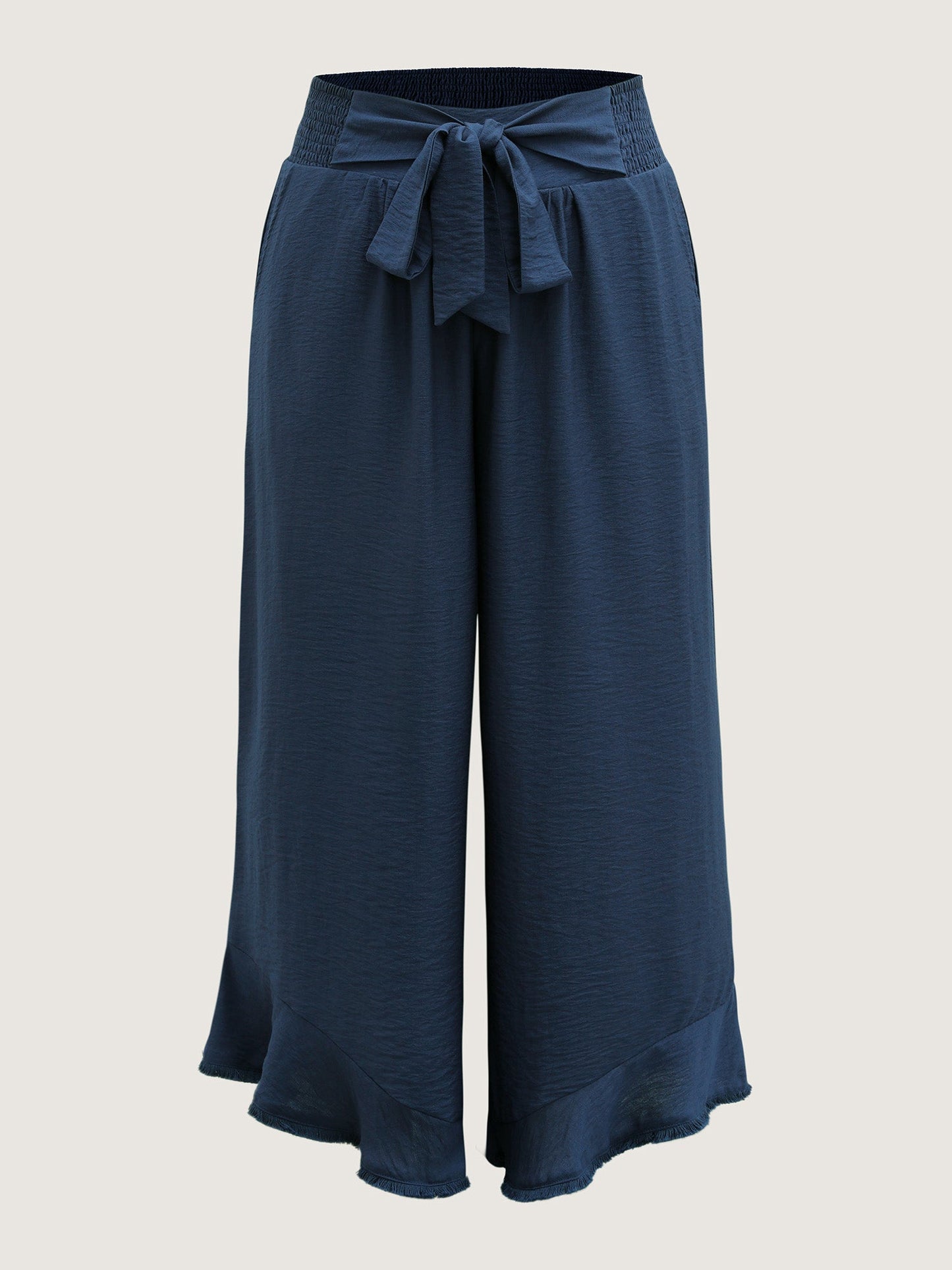 Waist-Tie Knotted Ruffled Wide-Leg Pants