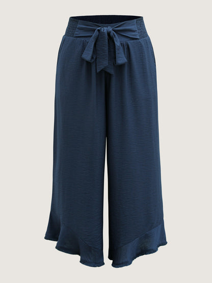 Waist-Tie Knotted Ruffled Wide-Leg Pants
