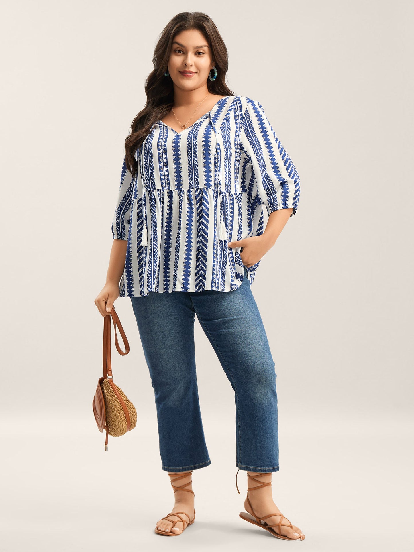 Nautical Stripes Rayon Tassels Blouse