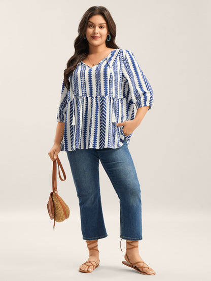 Nautical Stripes Rayon Tassels Blouse