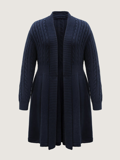 Cable Knit Cinched-Flared Waist Knit Cardigan