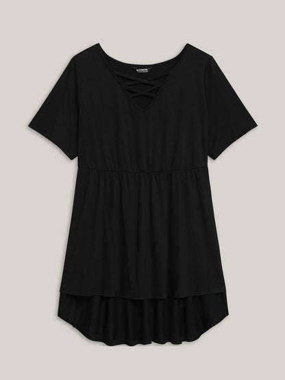Neck Tie-Up Stretchy Peplum Top