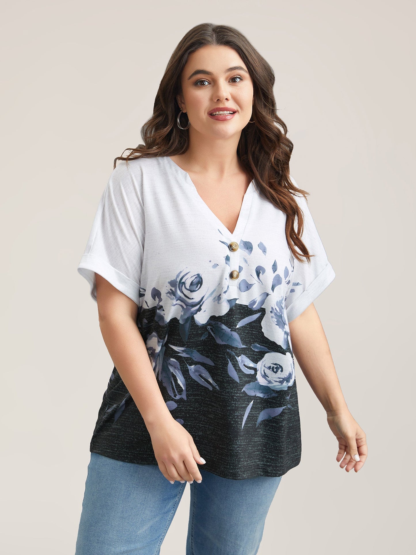 Floral Position Print Half-Sleeve T-Shirt