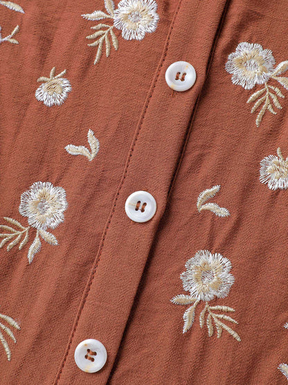 Supersoft Floral Embroidery Button Blouse