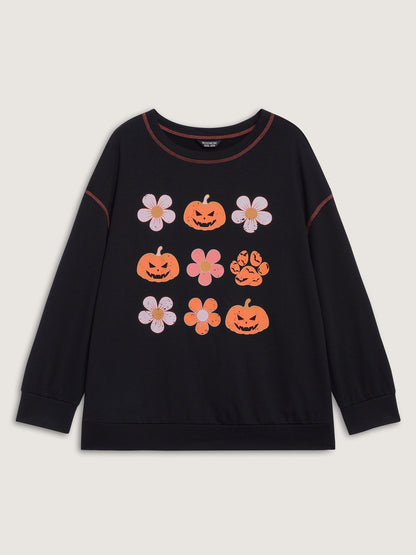 Pumpkin Halloween Print Drop Shoulder Sweatshirt
