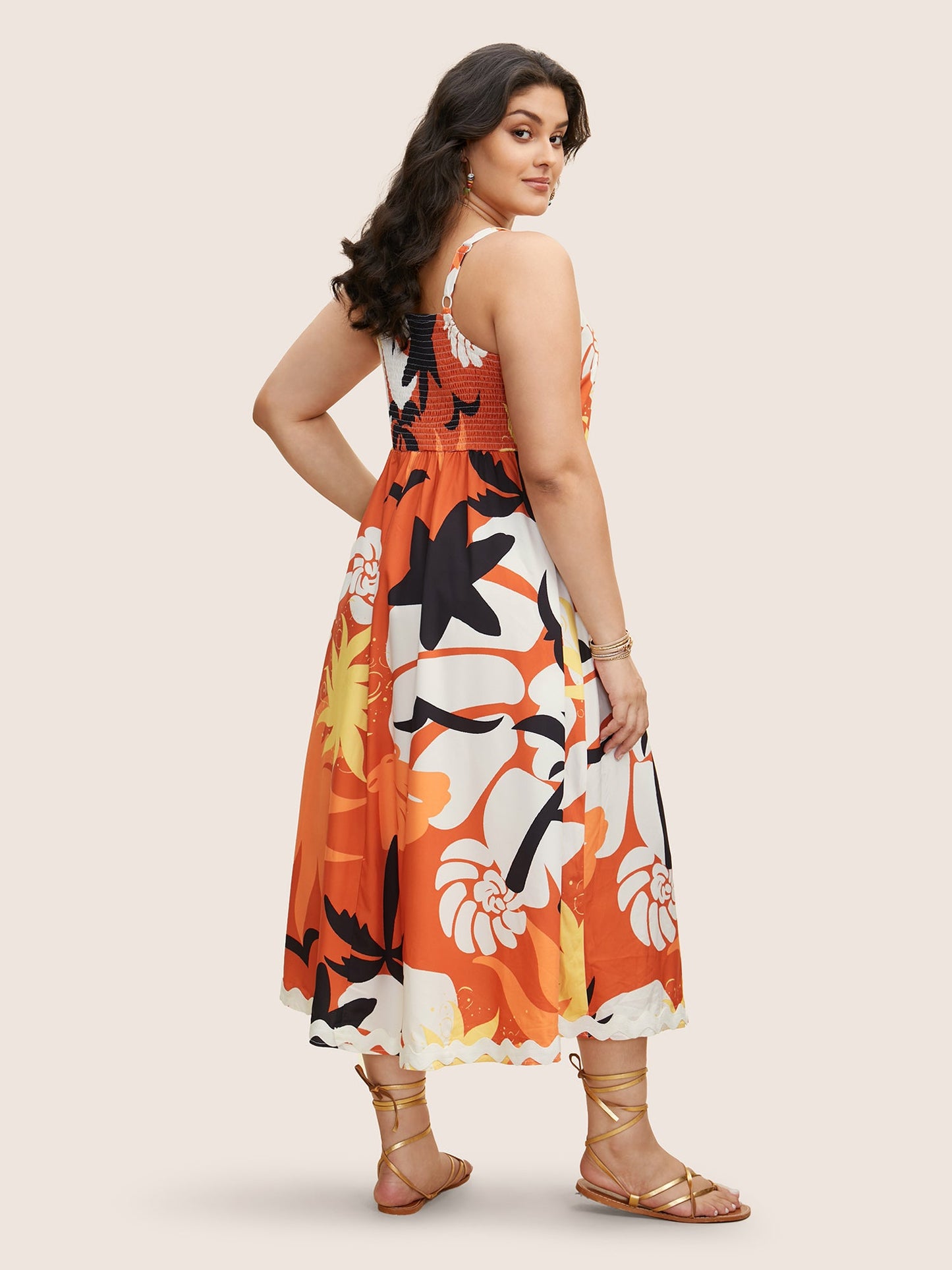 Tropical Print Square Neck Maxi Dress