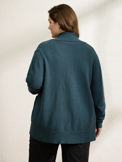 Cable Knit Pockets Shawl Collar Knit Cardigan