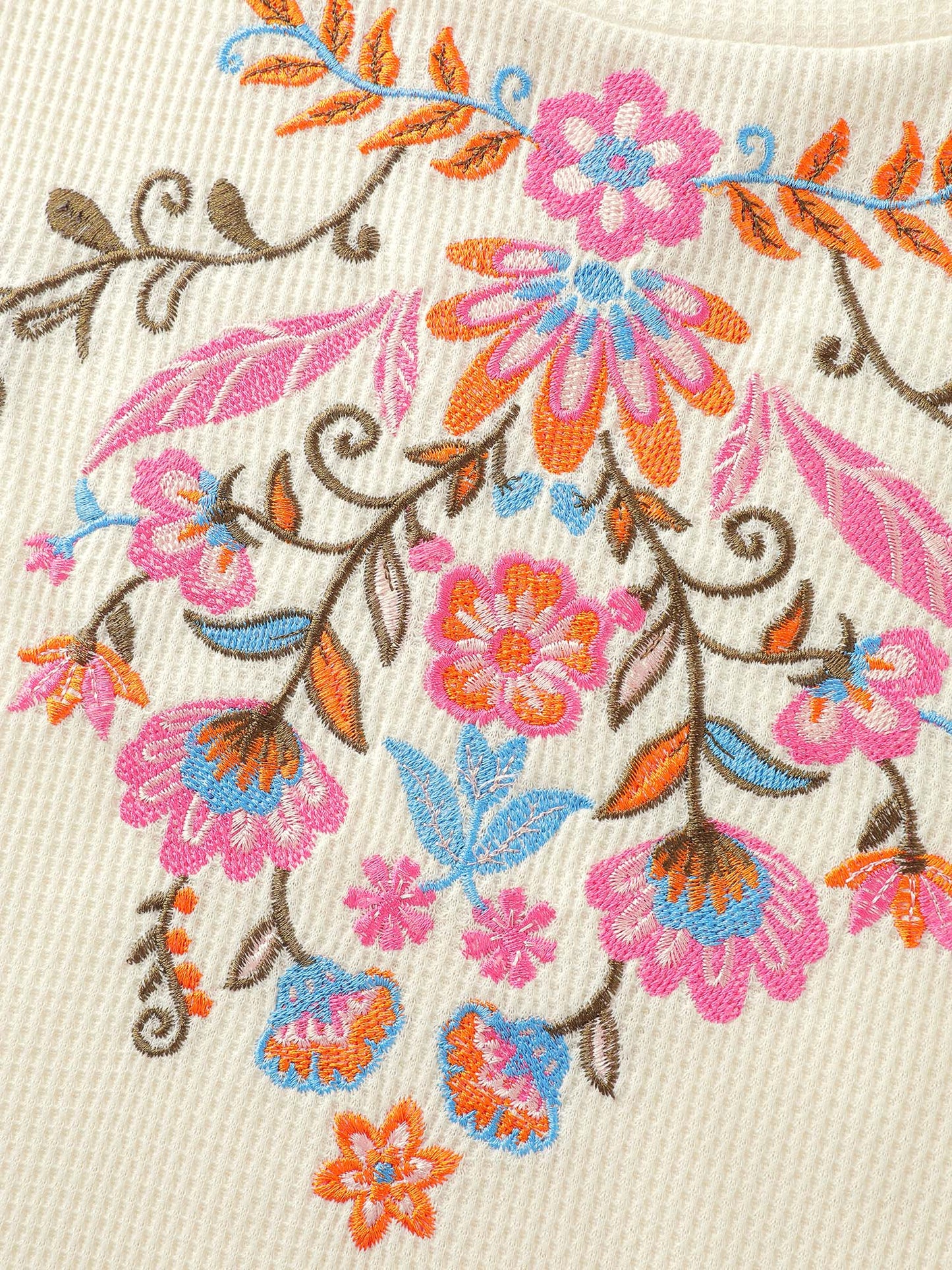 Colorful Floral Embroidery Anti-Abrasion Collar Sweatshirt