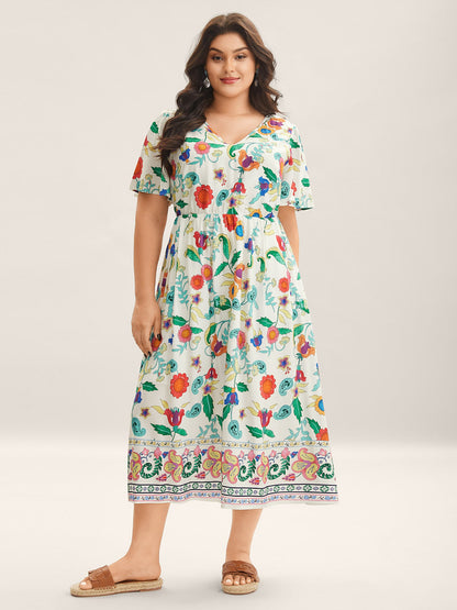 Sunkissed Floral V-Neck Pockets Midi Dress