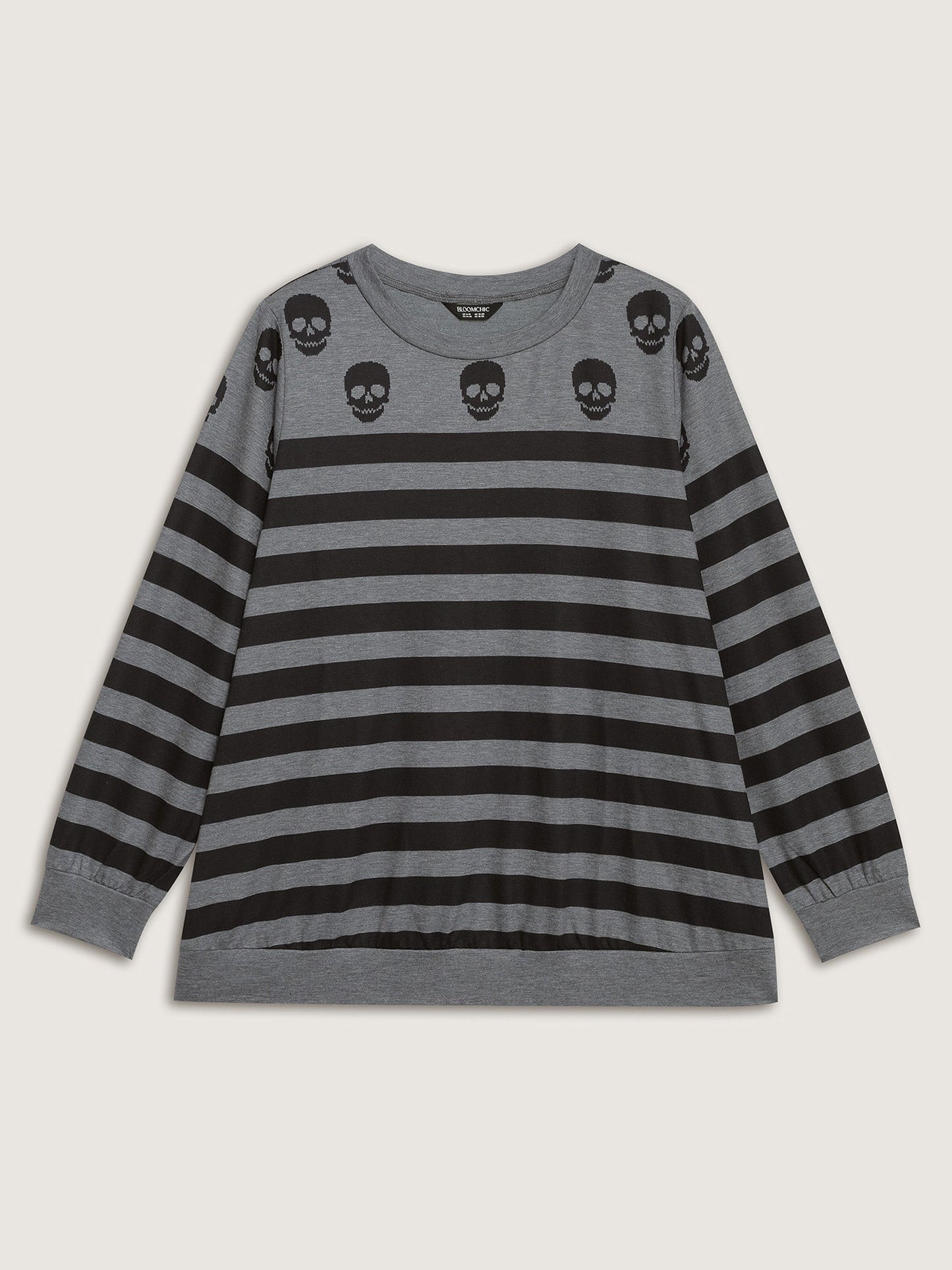 Skull Stripe Print Crewneck Sweatshirt