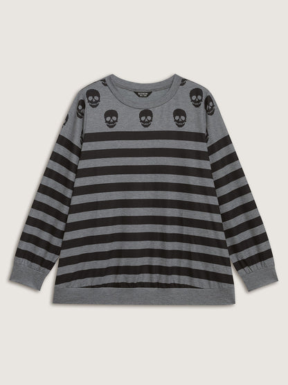 Skull Stripe Print Crewneck Sweatshirt