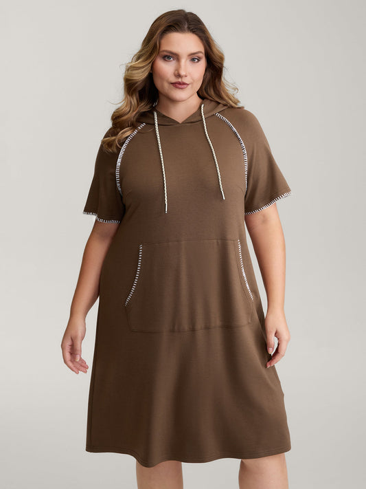 Kangaroo Pockets Contrast Edges Hoodie Knit Dress