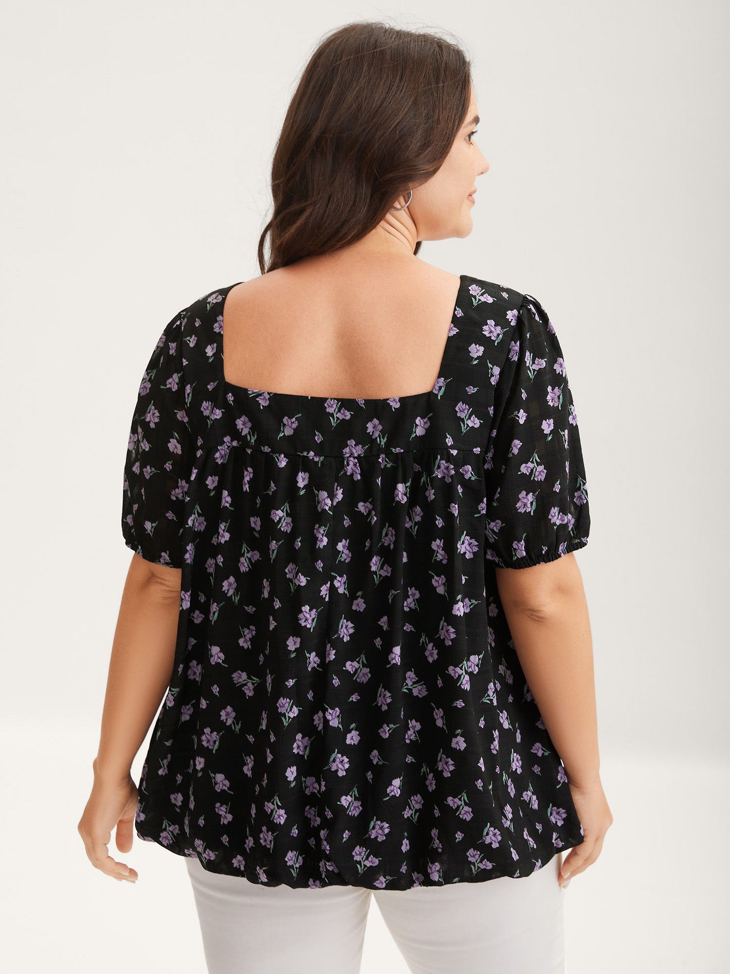Floral Fiesta Pleated Square Neck Blouse