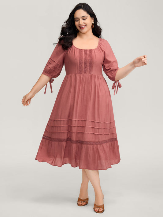 Shirred Back Square Neck Pleated Maxi Dress