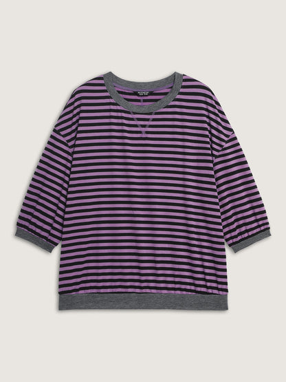 Stripe Color Contrast Stretchy T-Shirt