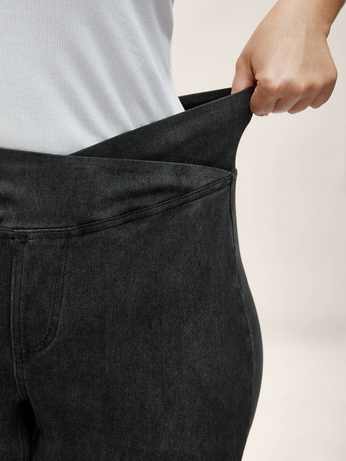 Overlap Waist Stretchy Knit Bootcut Jeans
