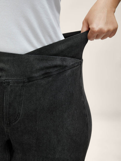 Overlap Waist Stretchy Knit Bootcut Jeans