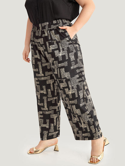 Snakeskin Geometric Contrast Pocket Woven Pants