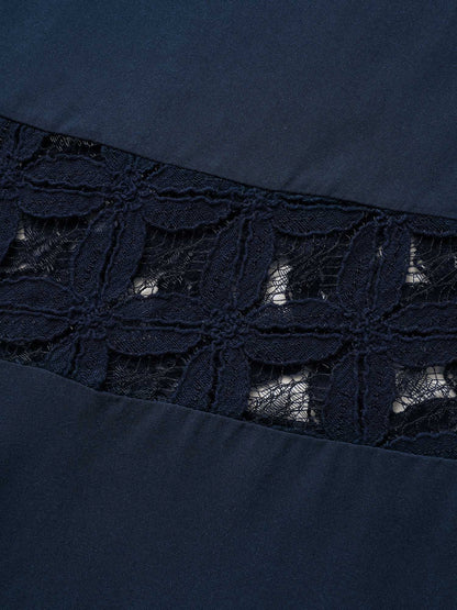 Sheer Lace Trim Flared Drawstring Pants