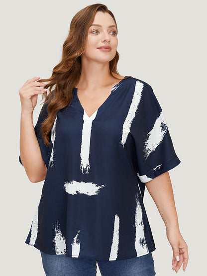 Brush Print Rolll Batwing Sleeve Blouse