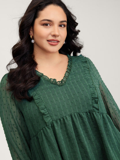 Ruffle Textured Lace Trim Blouse