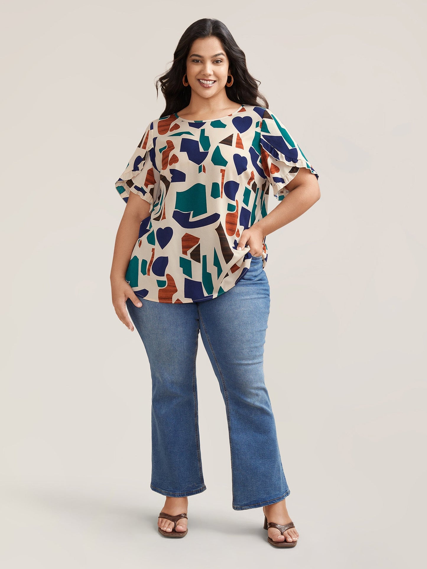 Abstract Print Round Neck Half Sleeve Shirt