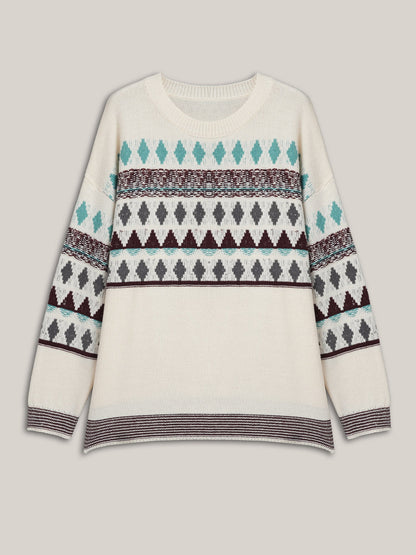 Color-Collision Textured Knit Pullover