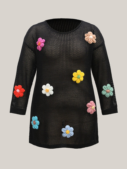 Crochet Floral Cut-Out Swim Cover-Up