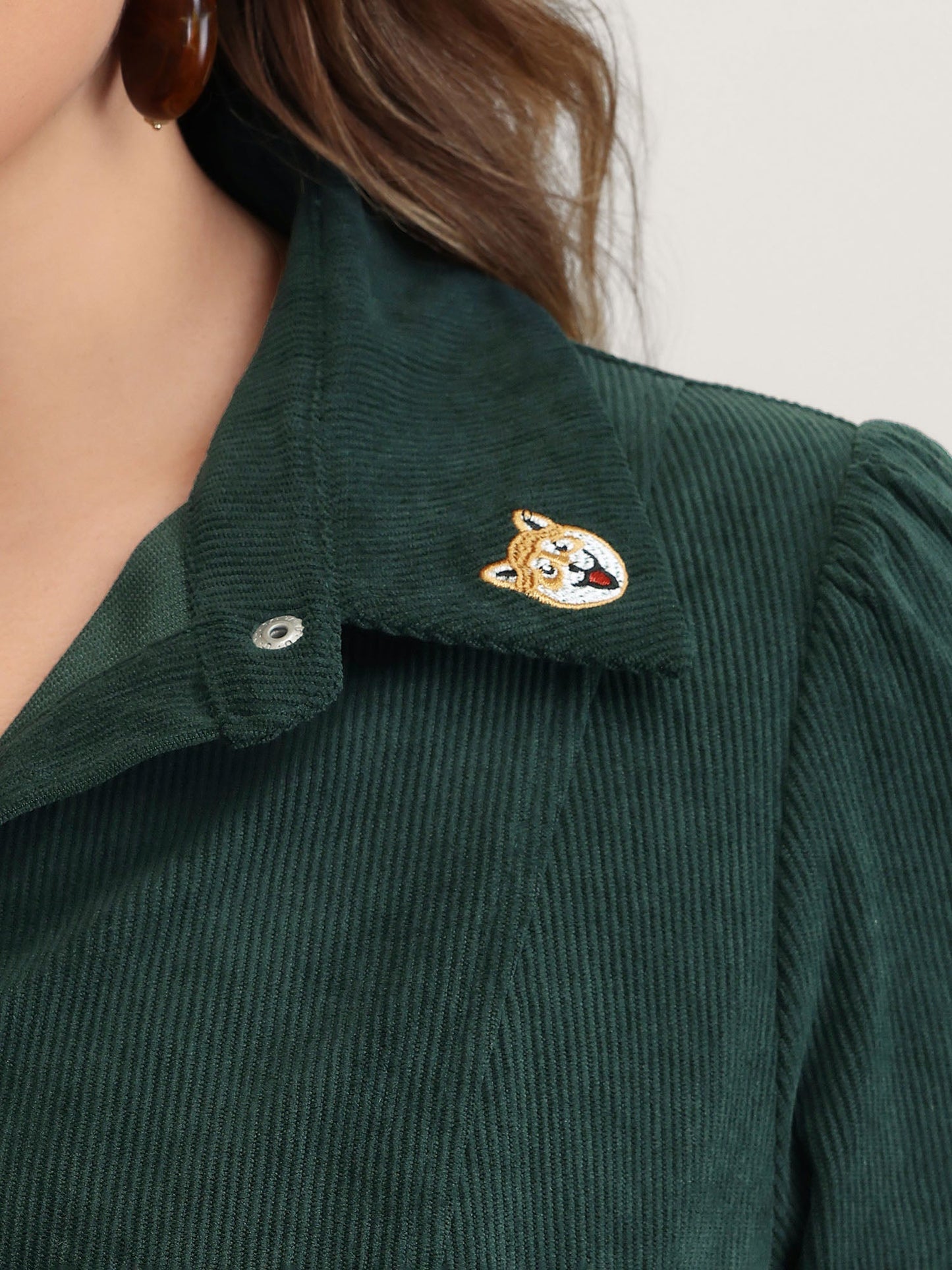 Corduroy Embroidered Midi Shirt Dress