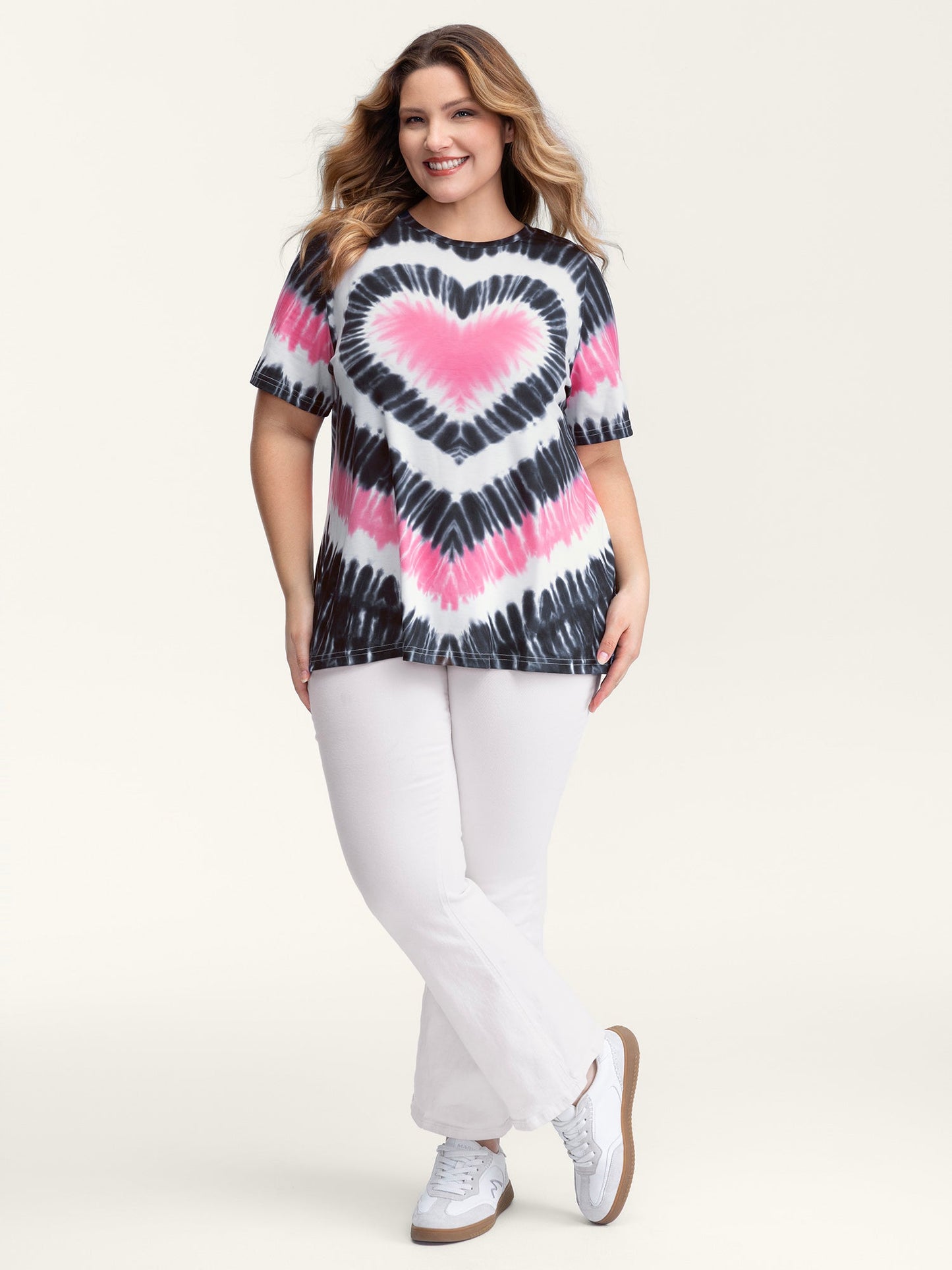 Love Heart Tie-Dye Print T-Shirt