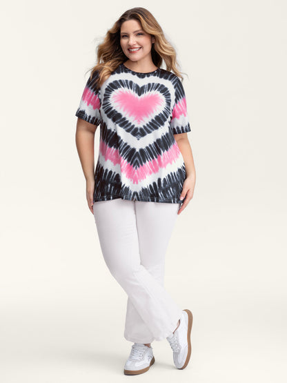 Love Heart Tie-Dye Print T-Shirt