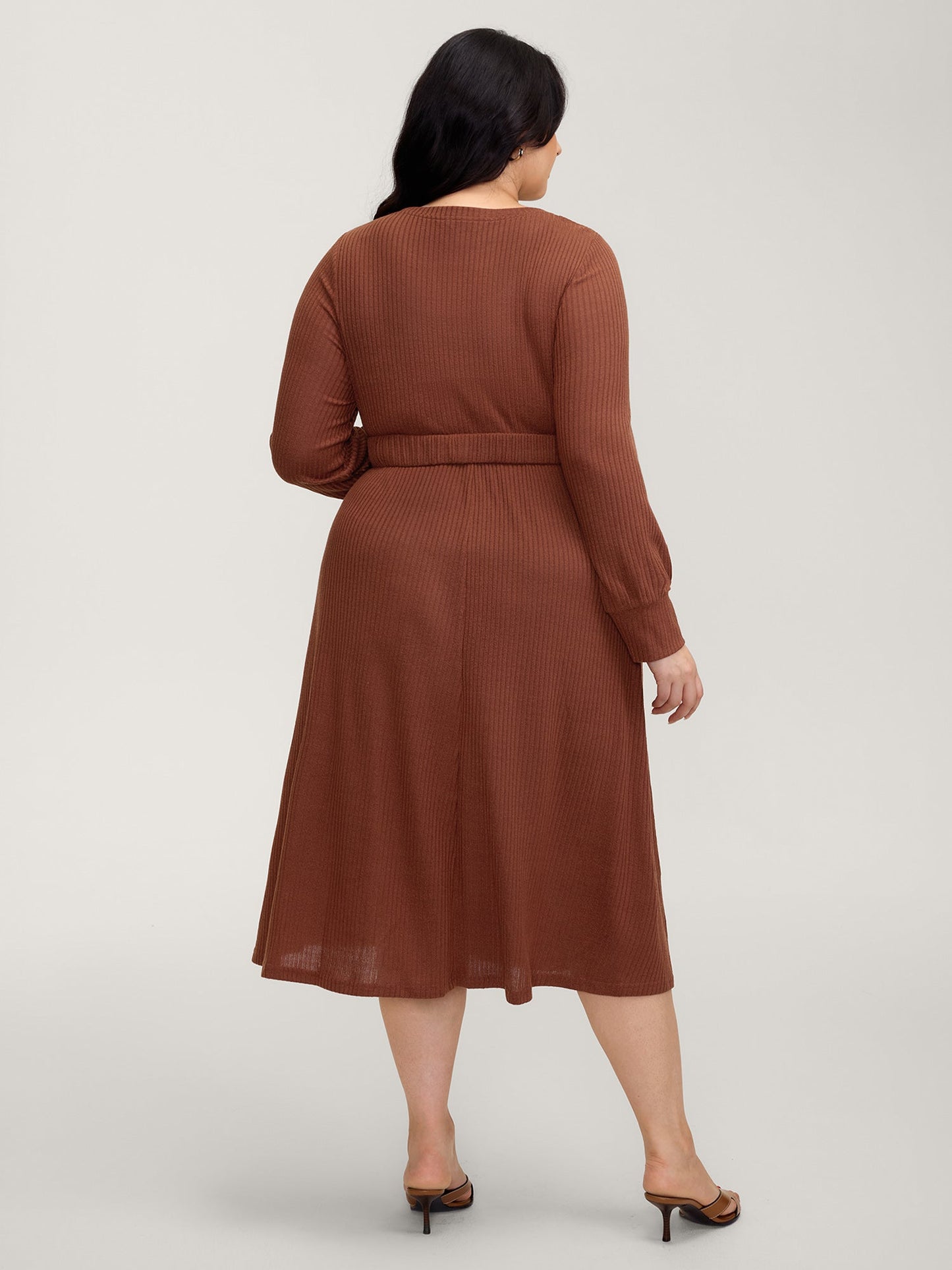 Heather Ribbed Stretchy Metal Buckle Maxi Dress