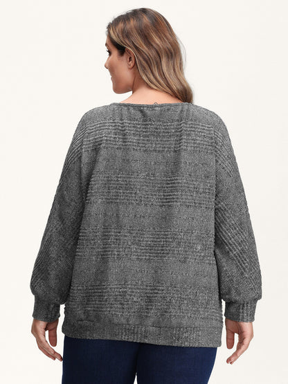 Stretchy Stripe Knit Raglan Sleeve Sweatshirt