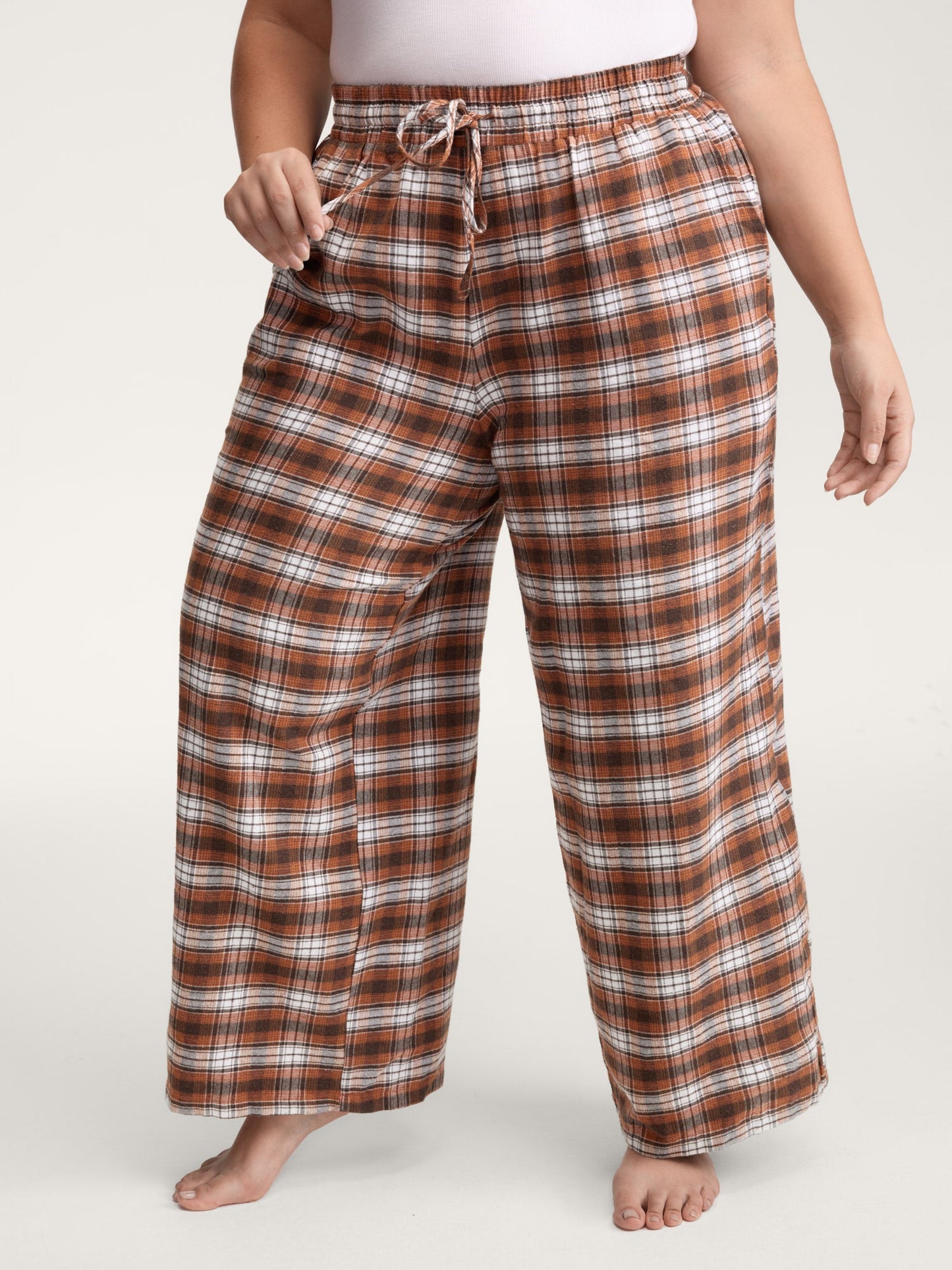 Checkered Print Drawstring Wide-Leg Lounge Pants