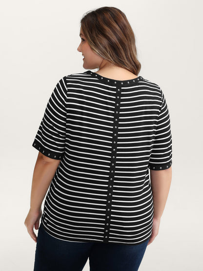 Stripe Rivets Contrast Edge T-Shirt