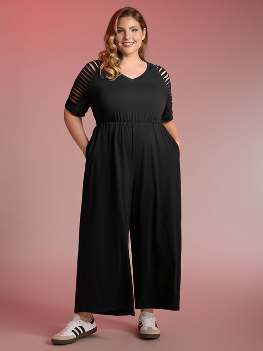Laser Cut-Out Stretchy Sheer Jumpsuit