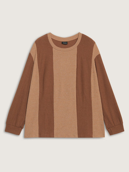 Color Stripe Relaxed Fit Round Neck Sweatshirt