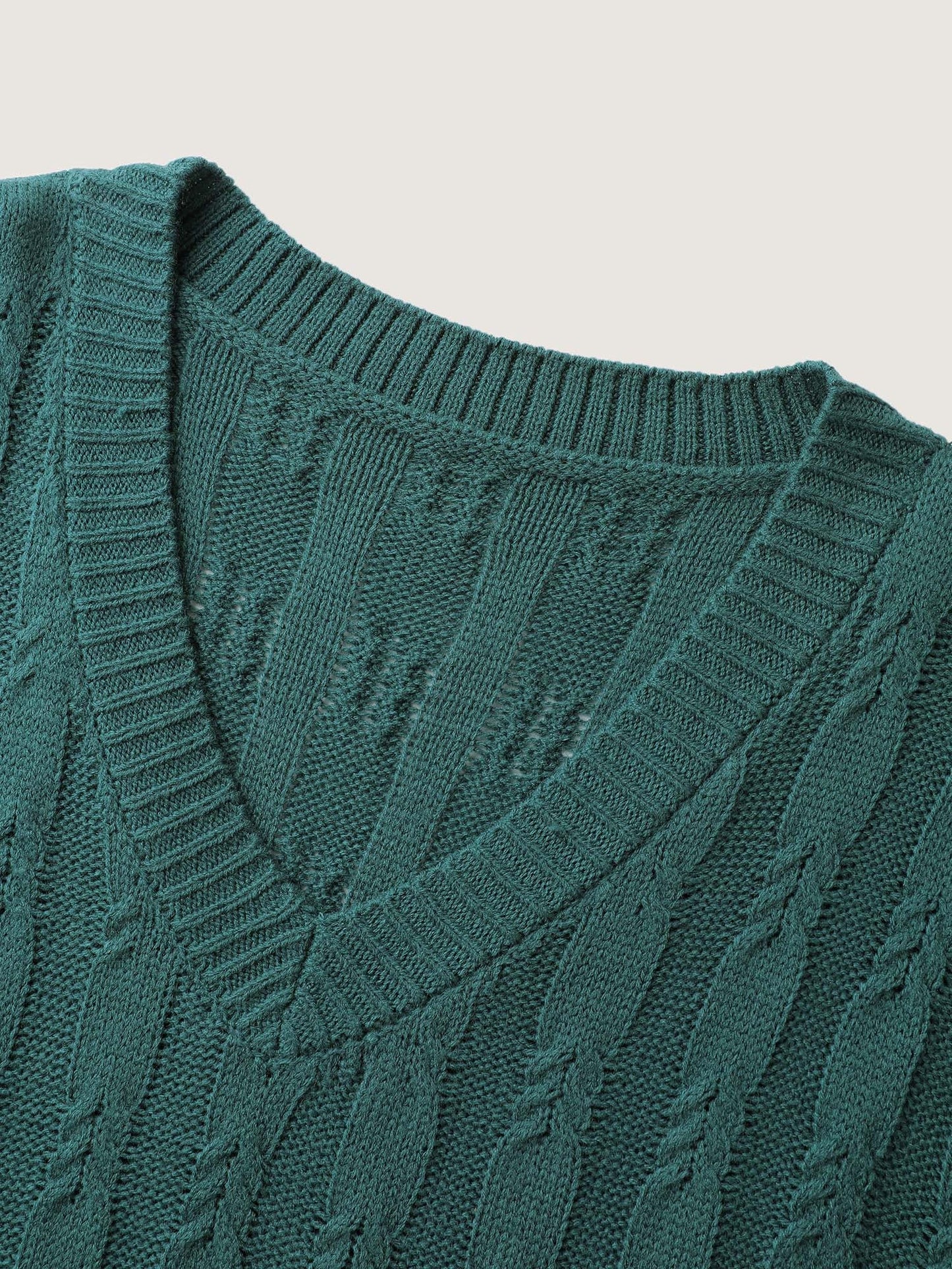 Cable Knit Textured V-Neck Pullover