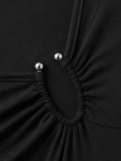Stretchy Fitted Cut-Out Solid T-Shirt