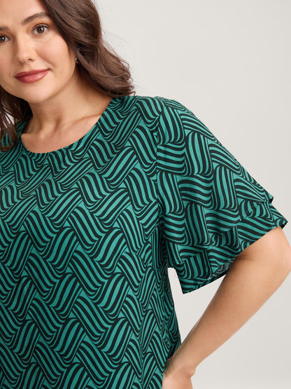 Rayon Geometric Print Layered Sleeve Blouse
