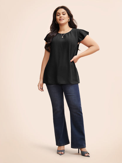 Solid Gathered Flutter Trim Blouse