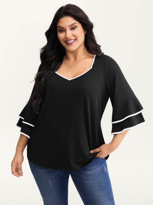 Stretchy Color Contrast Layered Sleeve T-Shirt