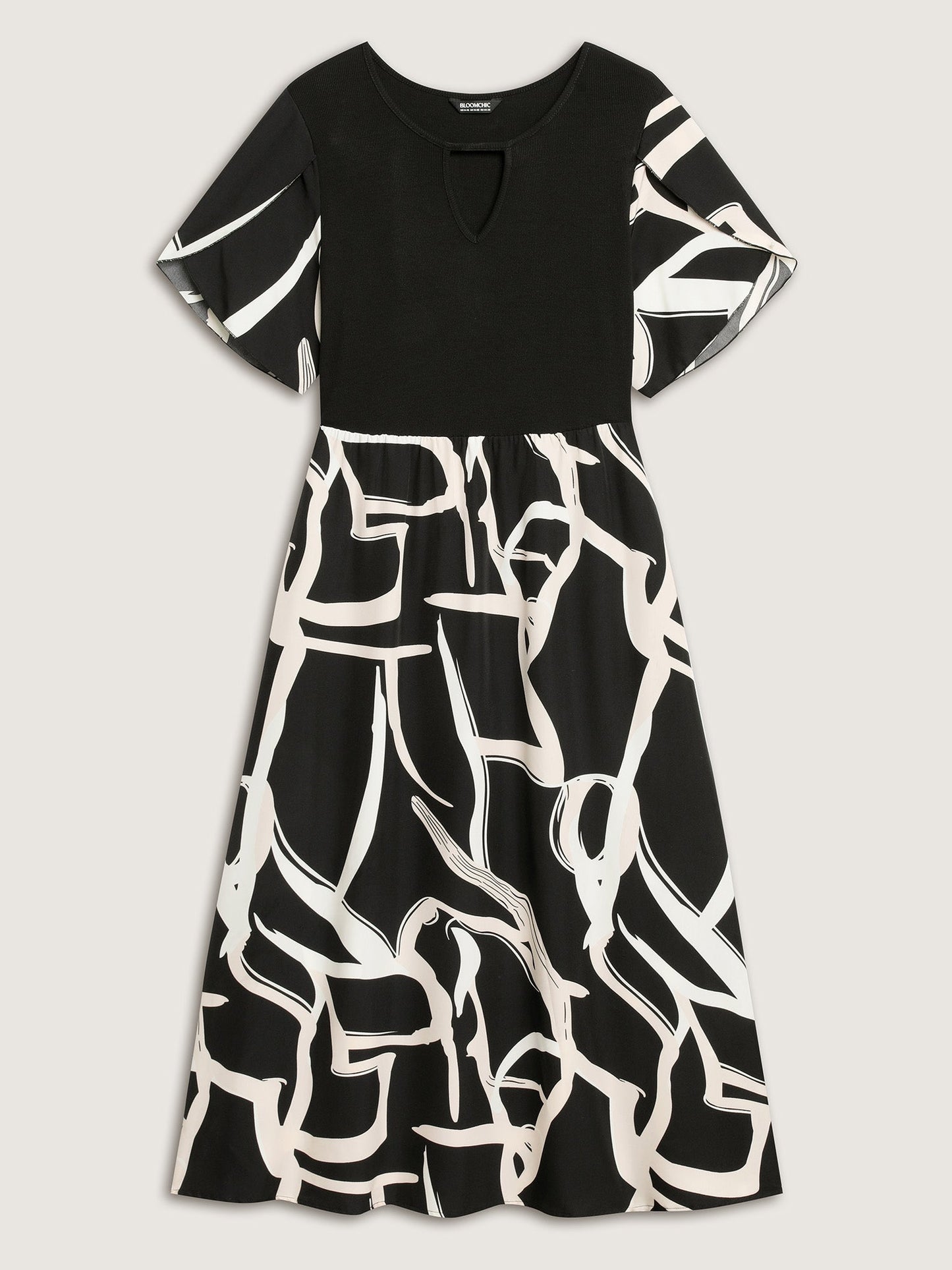 Geometric Print Color Contrast Stretchy Midi Dress