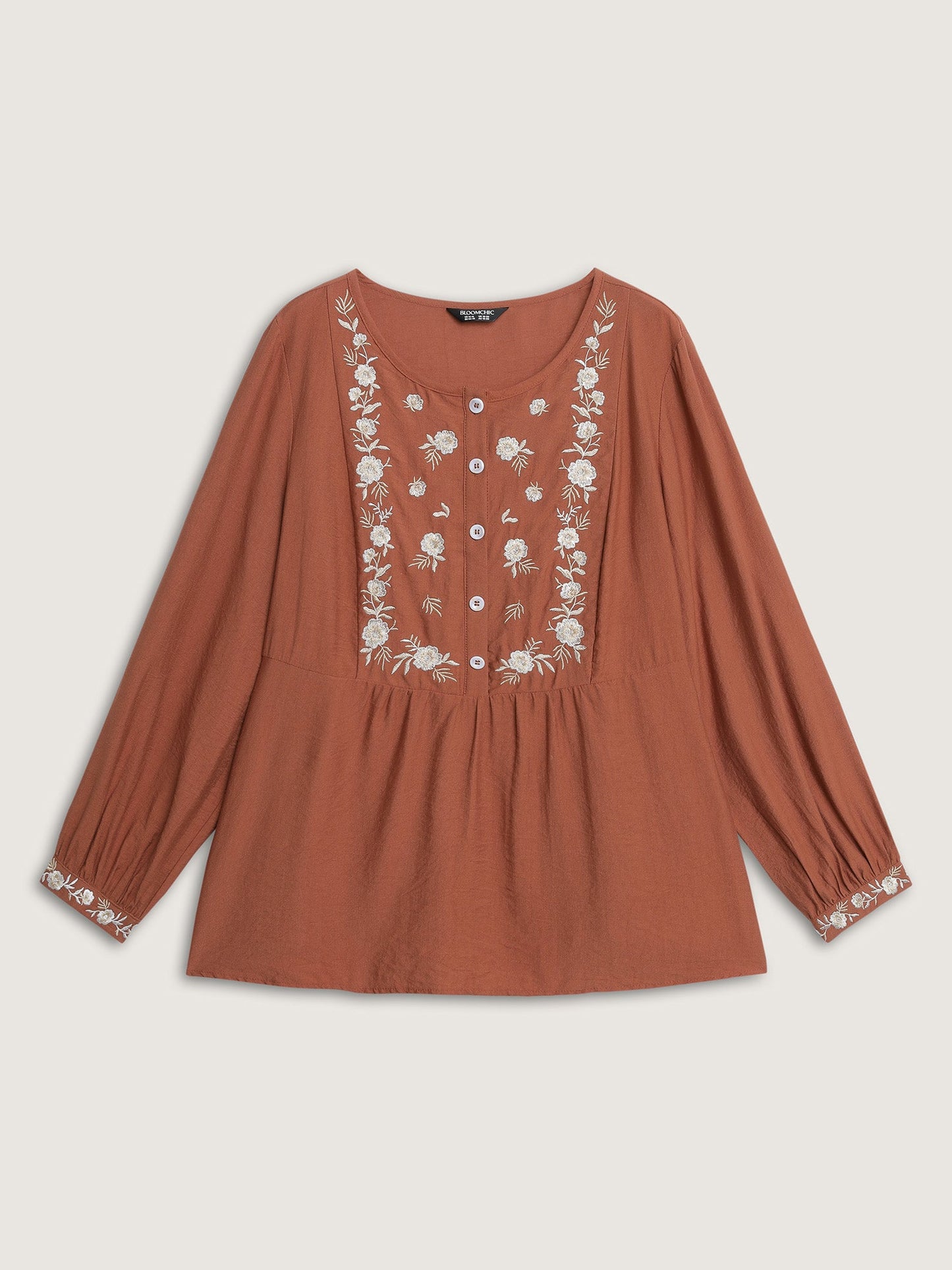 Supersoft Floral Embroidery Button Blouse