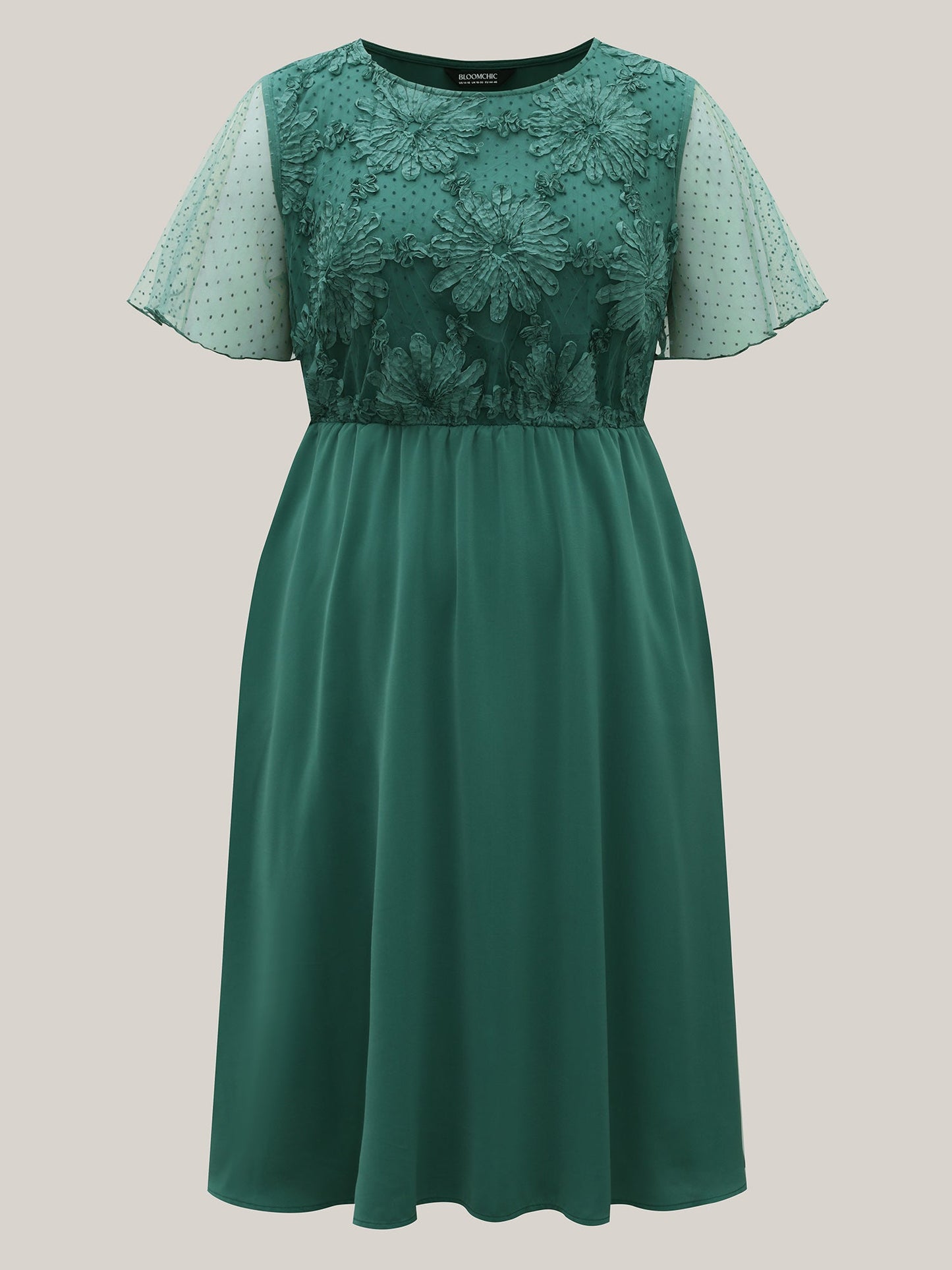 Floral Textured Sheer Pockets Midi Dress