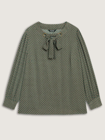 Geometric Print Bow-Tie Neckline Blouse