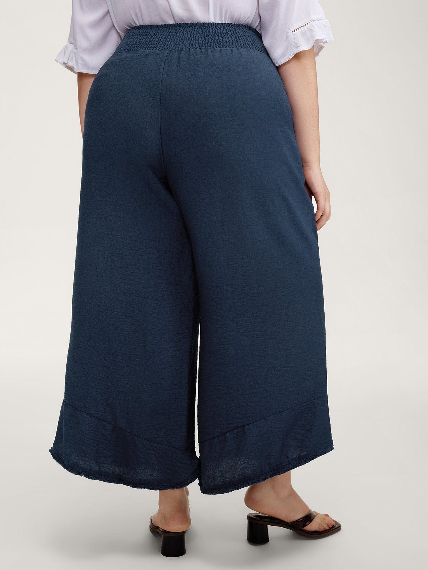 Waist-Tie Knotted Ruffled Wide-Leg Pants