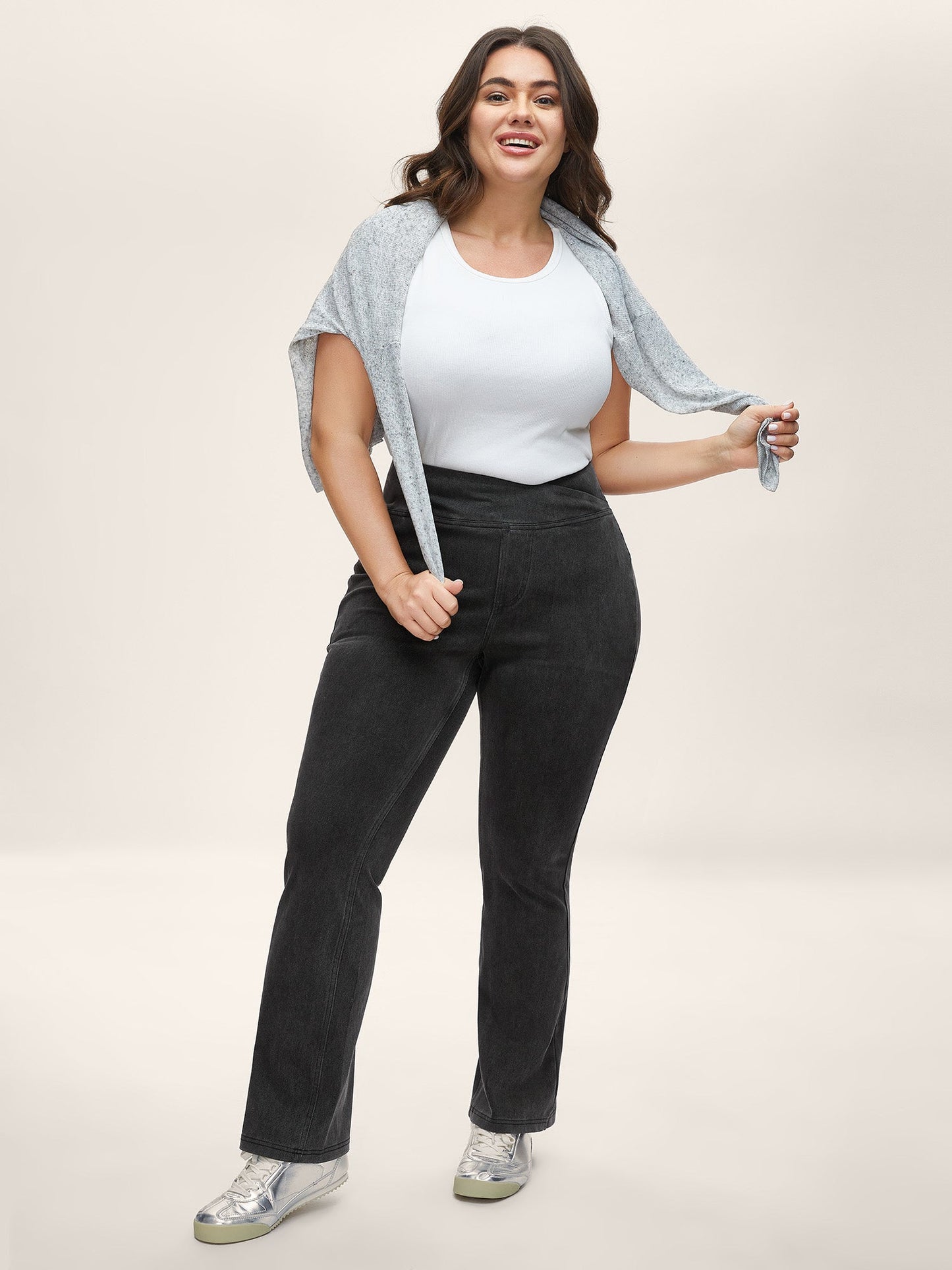 Overlap Waist Stretchy Knit Bootcut Jeans