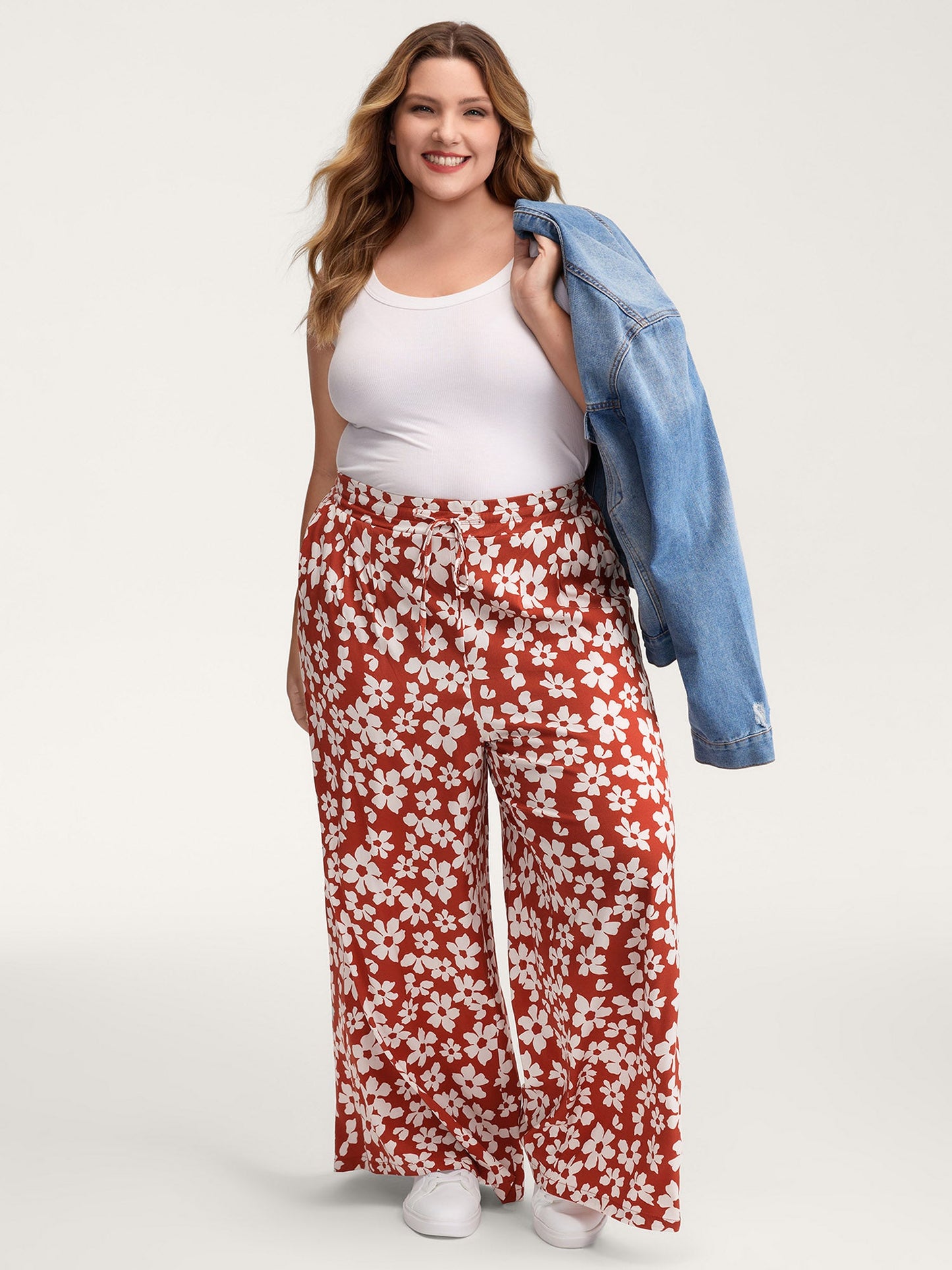 Floral Print Wide-Leg Drawstring Pants
