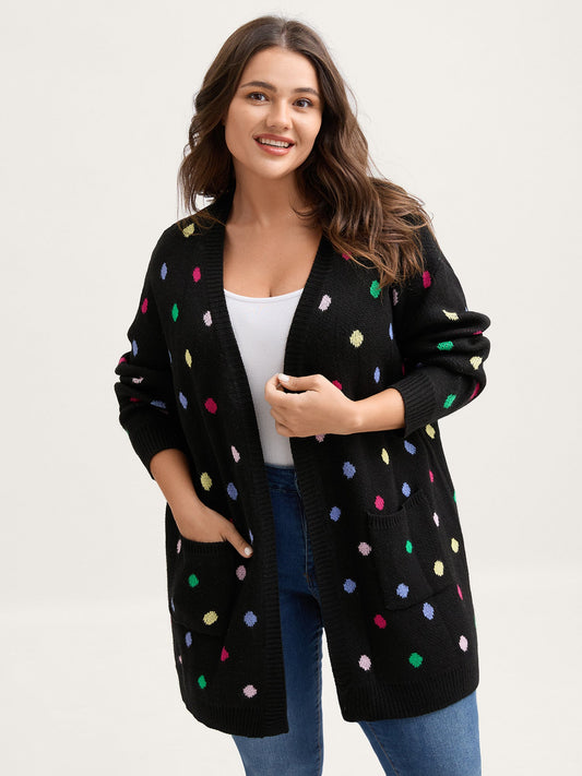 Colorful Polka Dots Pockets Knit Cardigan